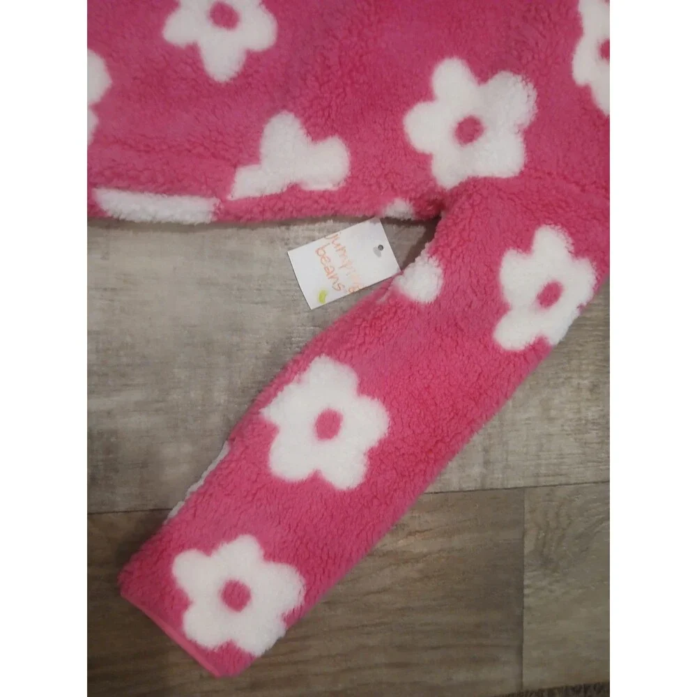 Girl’s Jumping Beans High Pile Fleece Jacket Pink White Flower Full Zip - Size 8